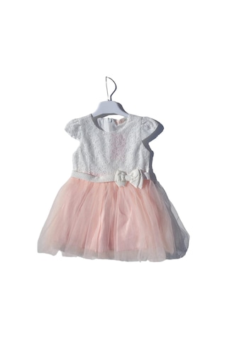 Kız Çocuk Güpürlü Tüllü Fiyonklu Tütü Elbise-12658-pudra Pudra