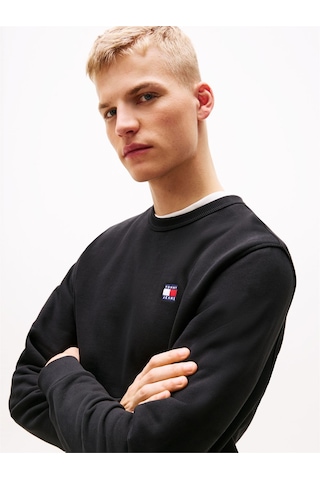 Tommy Hilfiger Tjm Reg Badge Crew Ext Erkek Siyah Sweatshirt - Dm0dm20660