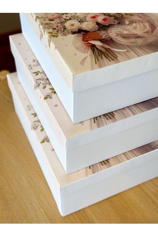 Gelin Türbanlı Çeyiz Kutusu-3 Lü Çeyiz Kutusu-gelin Kutusu-gelin Bohça Kutusu-damat Kutusu