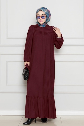 Sevitli Robalı Sahra Tesettür Elbise-bordo-4588 Bordo