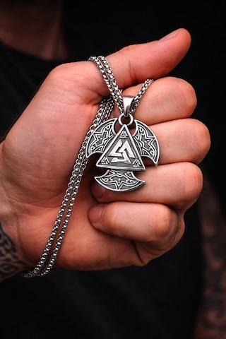 Paslanmaz Çelik Norse Odin Sembolü Valknut Viking Erkek Kolye Gümüş