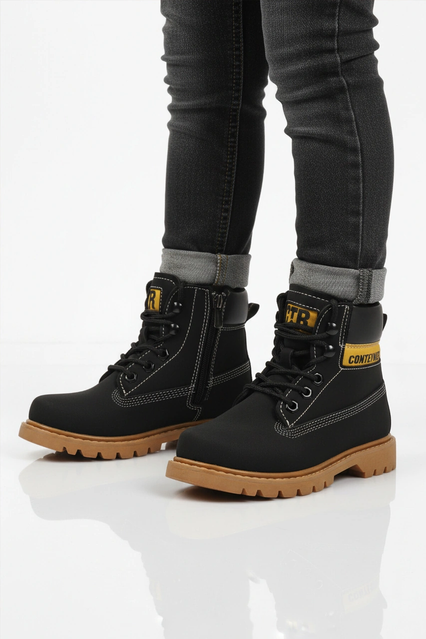 Siyah Nubuk Kaymaz Unisex Çocuk Bot 921 F Siyah Nubuk
