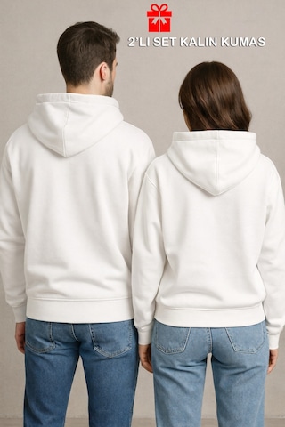 Nevermind Sevgili Çift Kombin Ateş Ve Su Baskılı Hoodie Unisex Oversize Ka Beyaz