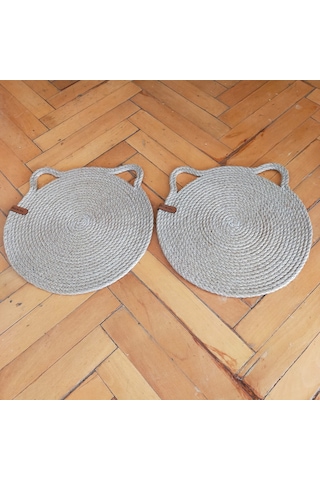 2'li Hasır Kedi Mama Su Paspası- Mama Servis Altlığı