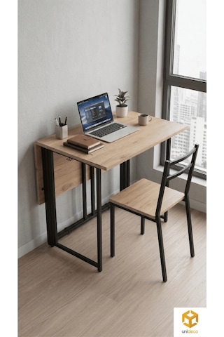 Workcomo Katlanır Çalışma Masası Yemek Masası Mutfak Masası Balkon Masası Siyah - Çam