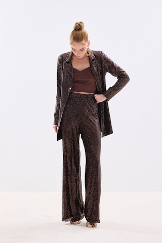 Sateen Kemerli Payet Pantolon - Kahve-136685 Kahve