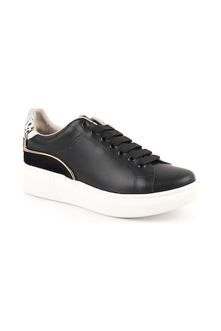 Mamma Mia Kadın Günlük Ayakkabı Hakiki Deri Kalın Platform Taban Yılan Desen Detaylı Bağcıklı Sneaker 26y-7765 Siyah