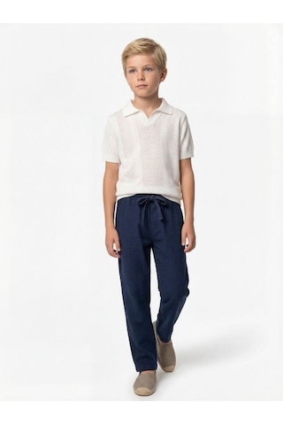 Zekids Erkek Çocuk İnce Triko Yakalı Tasarım T-shirt-17167 Beyaz