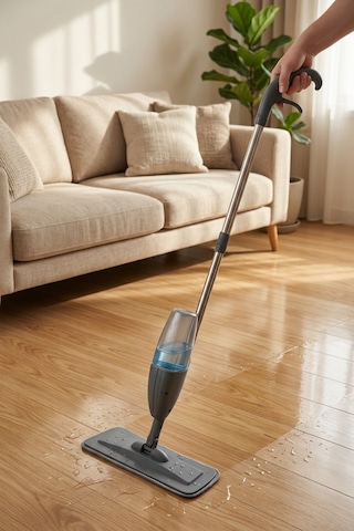 Sprey Mop Su Hazneli Tetiklemeli Mikrofiber Moplu Paslanmaz Çelik Saplı Düz Tablet Paspas