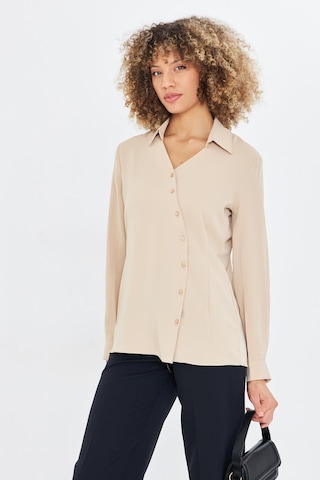 Asimetrik Pile Detay Gömlek Bej Bej