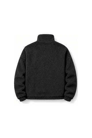 Genius Store Oversize Peluş Erkek İçi Polarlı Tam Fermuarlı Sherpa Sonbahar Kış Kadın Polar Sweatshirt Oversıze-pelus Siyah