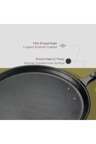 Lava Döküm Yuvarlak Pizza Krep Pankek Tavası Döküm Demir Yekpare Saplı Çap Ø 26cm Siyah