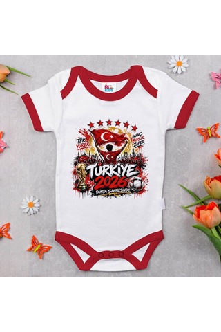 Bk Gift Türkiye Taraftar Temalı 2026 Dünya Kupası Tasarımlı Kırmızı Bebek Body Zıbın-4 Tek Yürek Milli Takım Ruhu