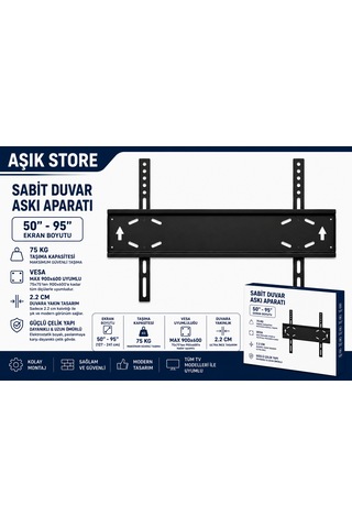 Sabit Tv Askı Aparatı 50 95" Vesa 900 600 75 Kg
