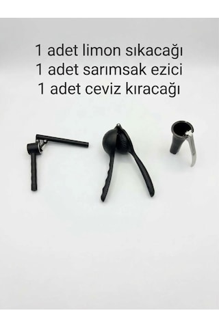 Chefstar 3'lü Mutfak Seti Manuel Limon Sıkacağı Sarımsak Ezici Ceviz Fındık Kıracağı Siyah