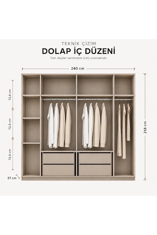 Free Home Zera Kum Beji Mdf Gardırop Elbise Dolabı 240x218x57 Kumbeji