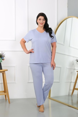 Akbeniz Kadın Büyük Beden Kısa Kol Penye Pijama Takımı Lila 202405-lila Lila