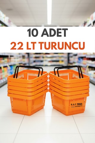 10 Adet / 22 Litre Plastik Market Alışveriş Sepeti Profesyonel Market Mağaza El Sepeti Turuncu