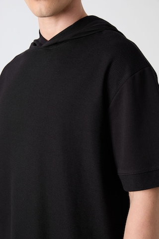 Tommy Life Siyah Pamuklu Kalın Yüzeyi Dokulu Oversize Fit Basic Erkek T-shirt - 88335 Siyah
