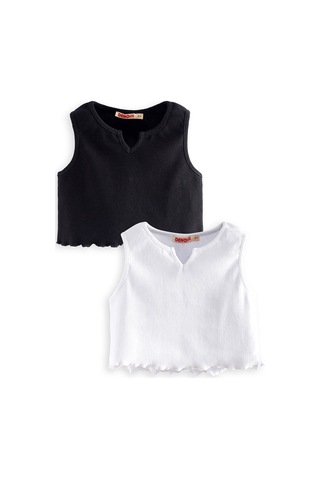 Denokids Kız Çocuk Siyah Beyaz Crop Atlet 2'li Takım Renkli