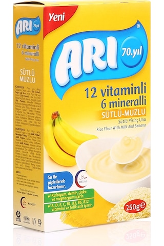 Arı 12 Vitaminli 6 Mineralli Sütlü Muzlu 6+ Ay Pirinç Unu 250 G