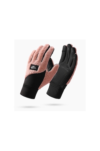 Snapbuy Unisex Kışlık, Parmak Açılır Dokunmatik, Kalın Peluş Eldiven Pembe