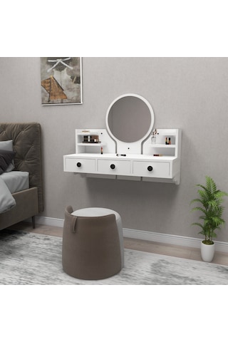 Arnetti Polina Makyaj Masası Aynalı Duvara Monte Beyaz