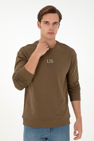 U.S. Polo Assn. Erkek Comfort Fit Bisiklet Yaka Haki Basic Sweatshirt 50293420-VR027