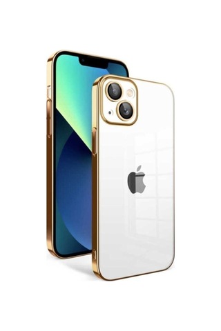 Apple Uyumlu iPhone 13 Kılıf Kamera Korumalı Renkli Çerçeveli Zore Garaj Kapak Gold