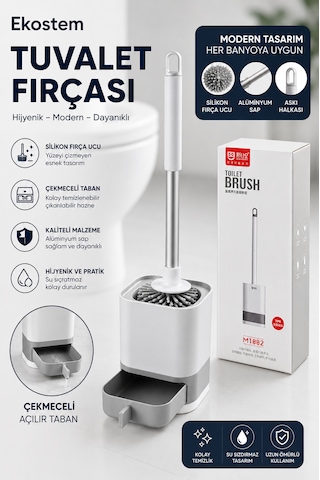 Silikon Uçlu Hazneli Tuvalet Fırçası Seti - Tuvalet Ve Klozet Temizleme Fırçası Lüx Beyaz