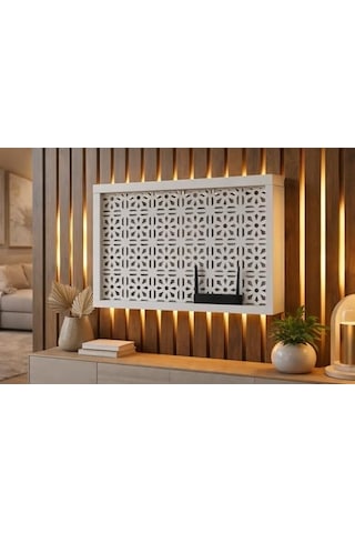 Eylux Modern Dekoratif Duvara Asılabilir Sigorta Ve Modem Saklama Kutusu, Ahşap, Beyaz, 25x35x10 Cm Açık Ahşap