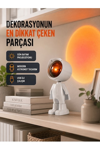 Shnstore Gün Batımı Efekti Sunan Astronot Led Masa Lambası Yeni Nesil Shntknd0720 Çok Renkli