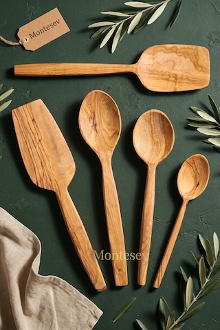 Zeytin Ağacı Ahşap Tahta Kaşık Spatula Seti Zeytin Ağacı Ağaç Kaşık Ynzyt-601 Kahverengi