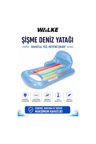 Walke Aqua Lounge Mavi Şişme Deniz Yatağı Sırt Destekli Havuz Ve Deniz Şezlongu 13102 Mavi