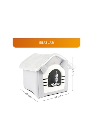 Klasik Çatılı Kedi Evi Ve Küçük Irk Köpek Kulübesi Ve Yuvası Minderli Peluş İç Mekan Yatağı, Fermuarlı Üst Bölüm, Taşınabilir Ev Tipi Yuva
