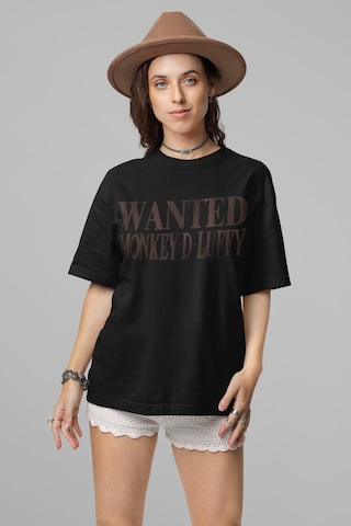 Wanted Monkey D. Luffy Sırt Baskılı Unisex Oversize One Piece Ani Siyah