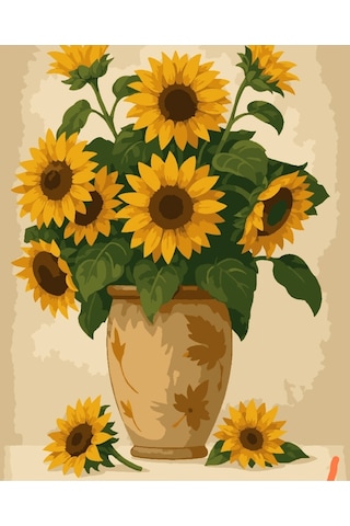 Denic Sayılarla Boyama Seti 40x50 Cm (Çıtalı) Fırça Boya Dahil Numaralı Tuval Ay Çiçeği Toprak Uzun Vazo