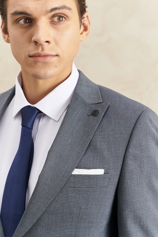 AC&Co / Altınyıldız Classics Altinyildiz Classics Erkek Lacivert-Gri Ekstra Slim Fit Kırlangıç Yaka Kareli Klasik Takım Elbise 4A3022200013LAG526N Lacivert