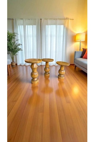Simillo 3 Lü Masif Ahşap Mantar Sehpa Seti Koyu Ceviz Renkli Doğal Zigon Yan Sehpalar - Mushroom Side Table Koyu Ceviz