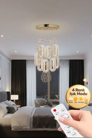 Lumia Lighting Yakamoz Model 5"li Kumandalı Siyah 3 Renk Modu Ledli Modern Tavana Sıfır Salon Mutfak Çocuk Yatak Odası Led Avize Altın