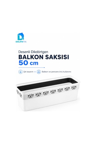 Desenli Dikdörtgen Balkon Saksısı 50 Cm 49x16x14,5 Cm Pp Plastik Çiçek Saksısı