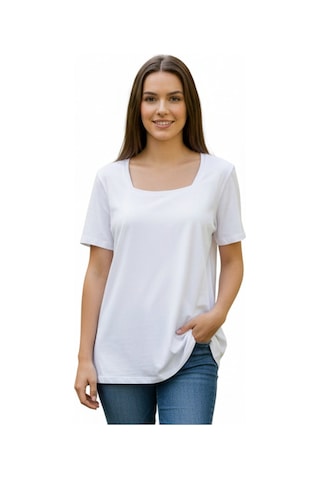 Lyvean Kare Yaka Oversıze Kısa Kollu Tshirt Beyaz