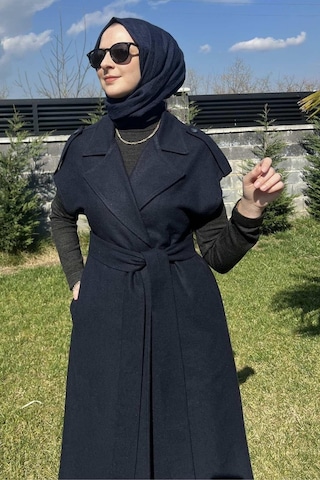 Rabia Şamlı Apoletli Lacivert Yelek Normal