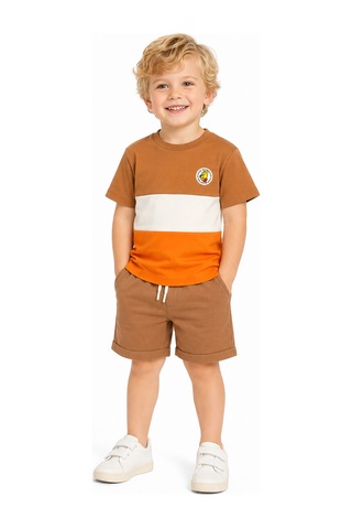 Haribo Lisanslı Renk Bloklu Çocuk T-shirt Şort Takım Mocha