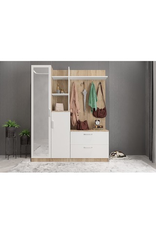 Çizgi Portmanto Vestiyer Meşe Beyaz-180 cm