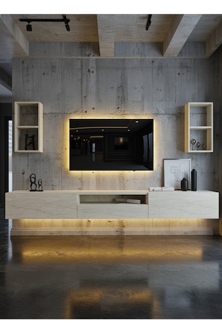 Resital Duvara Monte Ledli 270 Cm Tv Ünitesi Duvar Raflı - Ll6032 Traverten Resital Duvara Monte Ledli 270 Cm Tv Ünitesi Duvar Raflı - Ll6032 Traverten