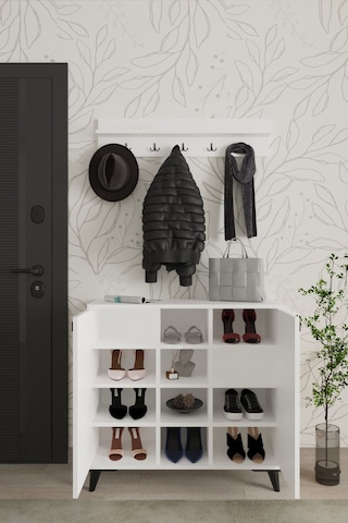 Albena 2 Kapaklı Ayakkabılık, Vestiyer, Portmanto, Askılık, 90 Cm, Beyaz Beyaz