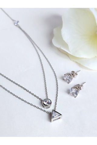 18 Ayar Altın Kaplama Tek Taş Modern Tasarım Gümüş Kadın Kolye Kü