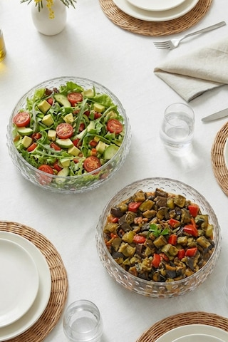 Selen Concept Bubble Model Büyük Boy El Yapımı Cam Salata Ve Sunum Kasesi 2li Set