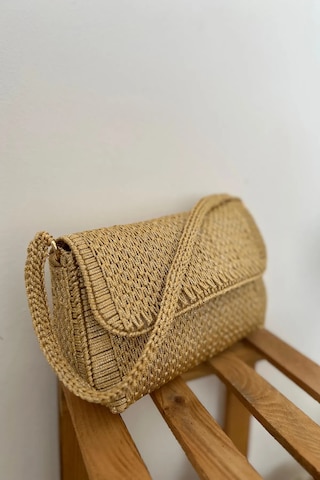 Kanvas Çanta Örgü Kiti 45x21cm -sütlü Kahve Gold Zincir Polyester Makrome No.3 Plastik Kanvas Ça...